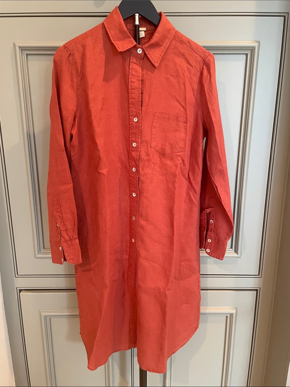 Magaschoni 100% Linen Rust Tunic Shirt Dress Button Front Coastal Chic